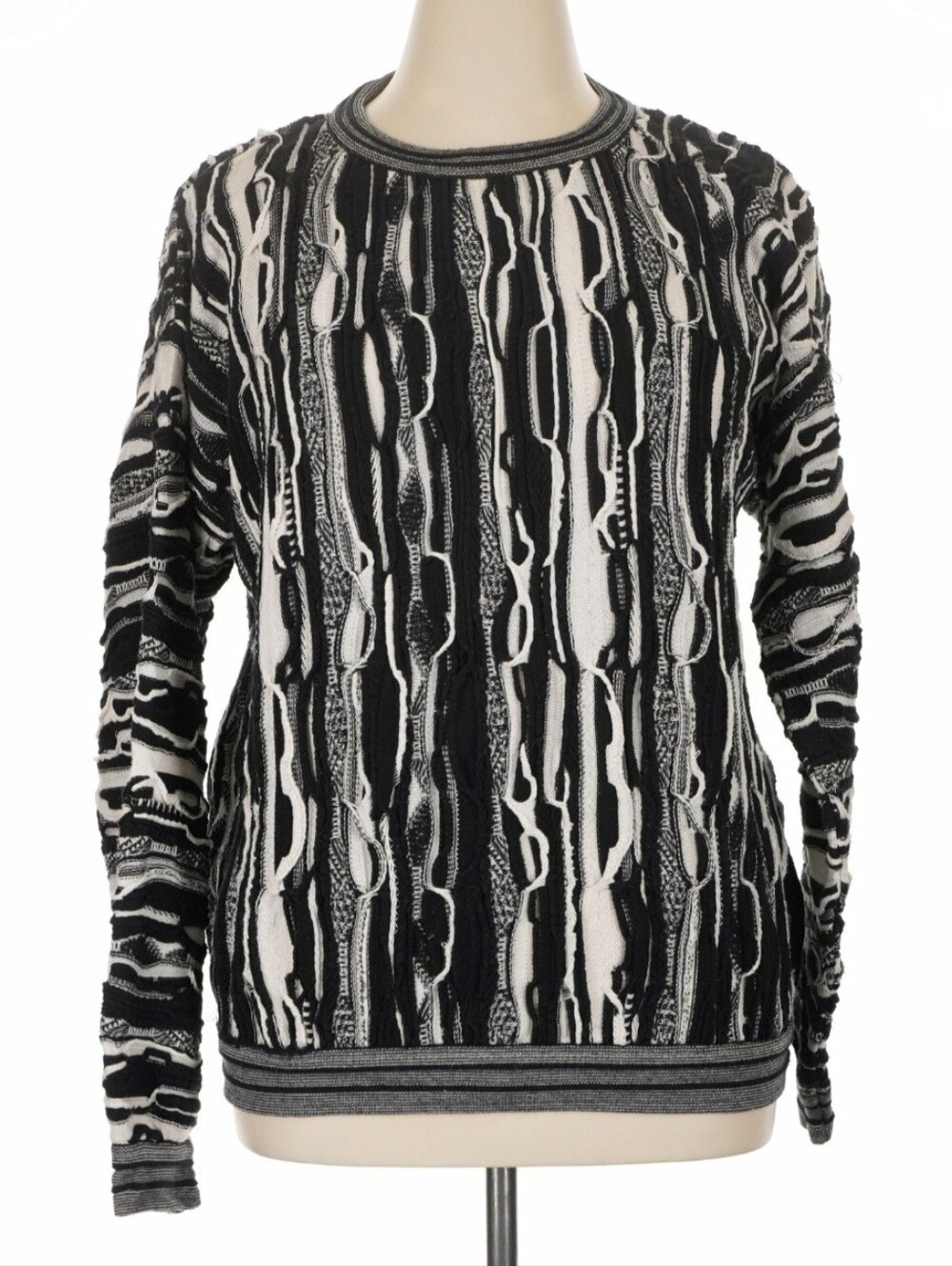 Purely Australian Vintage 90s 3D Knit Sweater Coogi Style Black White XL Grandpa